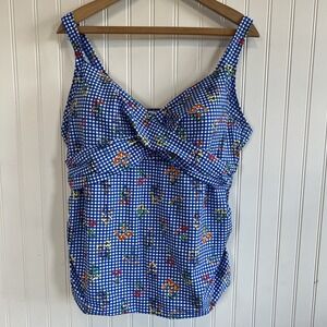 Land's End plus size 22W 3X tankini blue gingham floral underwire tummy control